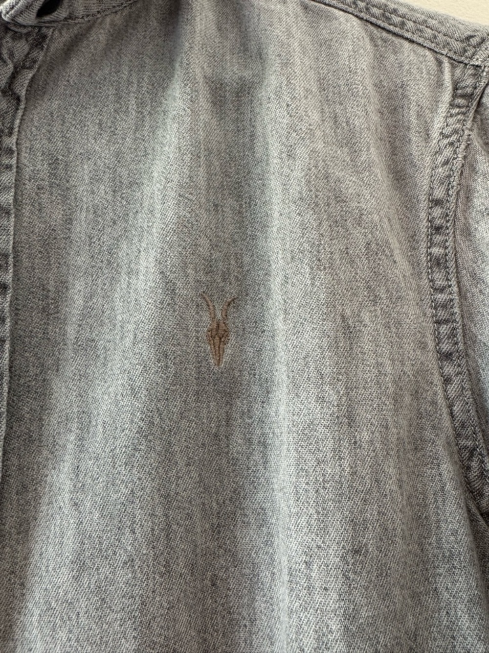 ALLSAINTS Men’s Pearl Snap Gray Button Up Shirt Small Washed Out Cotton Light - Picture 2 of 8